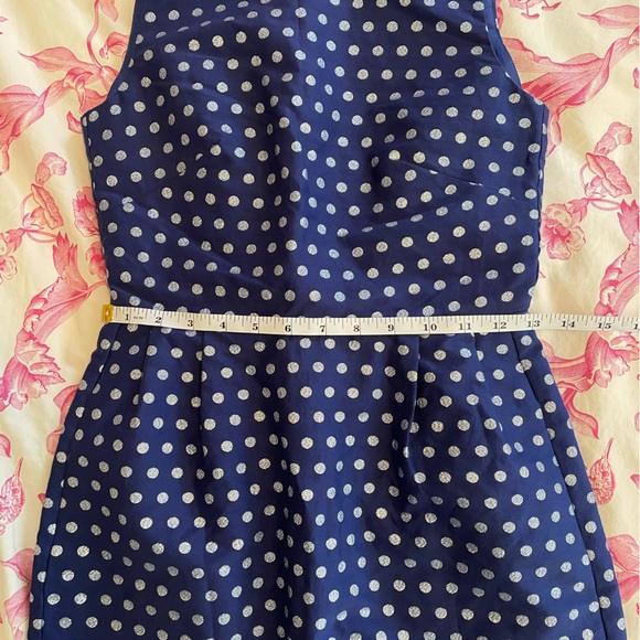 NWT J. Crew Navy Blue Fit and Flare Dress with Silver Metallic Dots - Picture 7 of 9